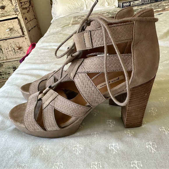 PAUL GREEN HANA BLOCK HEEL LEATHER GLADIATOR SANDALS LACE UP SZ. 6.5 - Picture 2 of 9